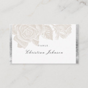 Luxe rose silver neutral vintage botanical wedding place card