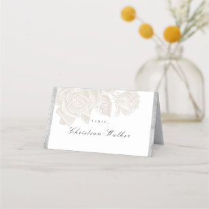Luxe rose silver neutral vintage botanical wedding place card