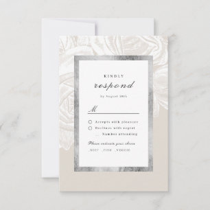 Luxe rose silver neutral vintage botanical wedding RSVP card