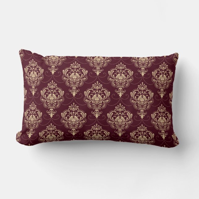 Luxe Royal Damask Gold Ornamental Pattern Lumbar Pillow (Front)