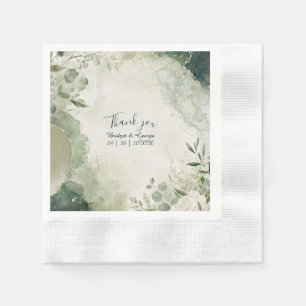 Luxe Sage Emerald Wedding Floral Collage Napkin