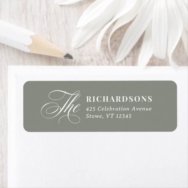 Luxe Sage Green Calligraphy Wedding Return Address (Insitu)
