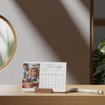 Luxe Script Easel Calendrier Janvier 2026