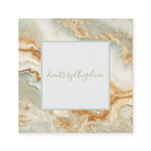 Luxe Seafoam Green Teal & Gold Agate Business Card