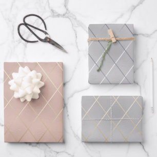Luxe Silver and Rose Gold w/Sleek Diagonal Lines Wrapping Paper Sheet