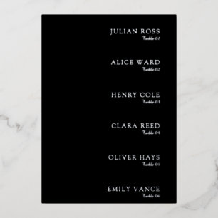 Luxe Silver Foil Black Wedding Name Tag Place Card