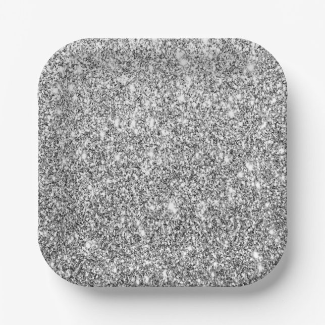 Luxe Silver Glitter Party Paper Napkin Plate (Front)