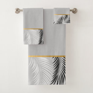 LUXE SILVER GREY TROPICAL BATHROOM TOWEL SET