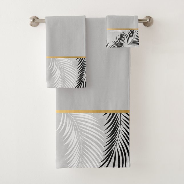 LUXE SILVER GREY TROPICAL BATHROOM TOWEL SET (Insitu)