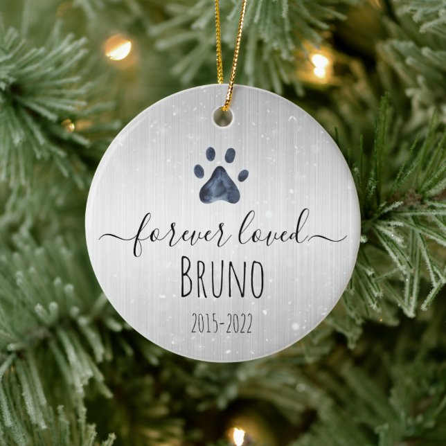 Luxe Silver Metal Forever Loved Pet Memorial  Ceramic Ornament (Tree)