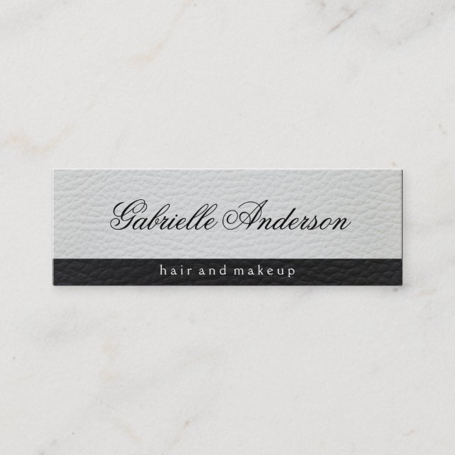 Luxe Simple White and Black Leather Mini Business Card (Front)