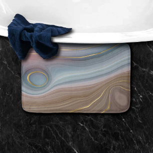 Luxe Strata   Dusty Slate Blue Taupe Pink Agate Bath Mat