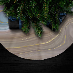Luxe Strata   Dusty Slate Blue Taupe Pink Agate Brushed Polyester Tree Skirt