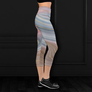 Luxe Strata Dusty Slate Blue Taupe Pink Agate Capri Leggings