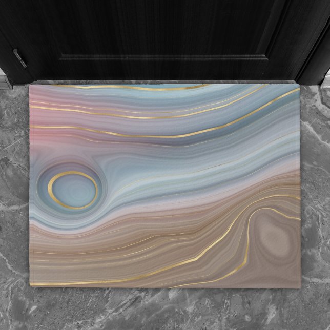 Luxe Strata | Dusty Slate Blue Taupe Pink Agate Doormat (Creator Uploaded)
