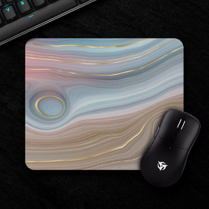 Luxe Strata   Dusty Slate Blue Taupe Pink Agate Mouse Pad