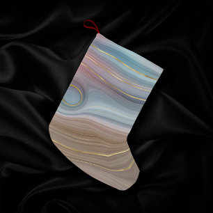 Luxe Strata Dusty Slate Blue Taupe Pink Agate Small Christmas Stocking
