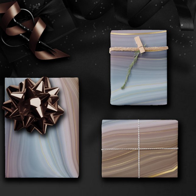 Luxe Strata | Dusty Slate Blue Taupe Pink Agate Wrapping Paper Sheet (Creator Uploaded)