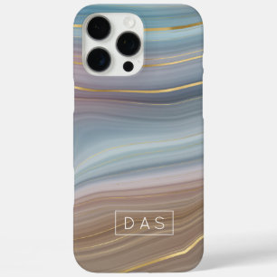 Luxe Strata   Slate Blue Taupe Pink Agate Monogram iPhone 16 Pro Max Case