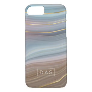 Luxe Strata   Slate Blue Taupe Pink Agate Monogram Case-Mate iPhone Case