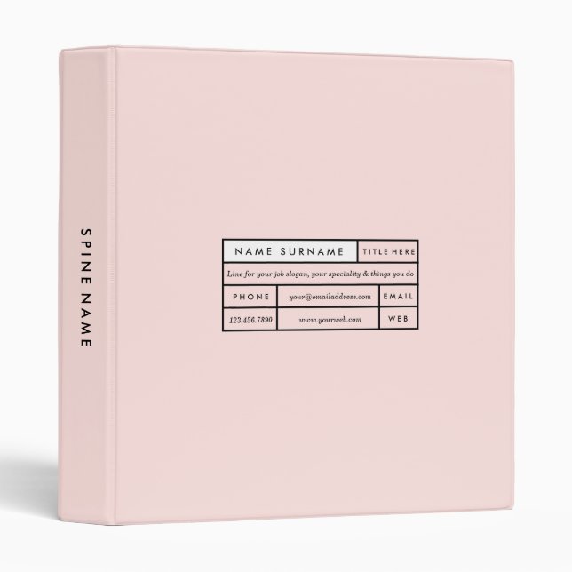 Luxe Trendy Modern Minimalist Pastel Misty Rose Binder (Front/Spine)
