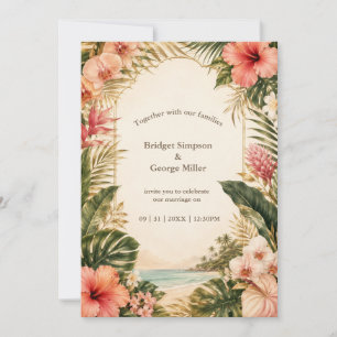 Luxe Tropical Wedding with White Plumeria Invitation