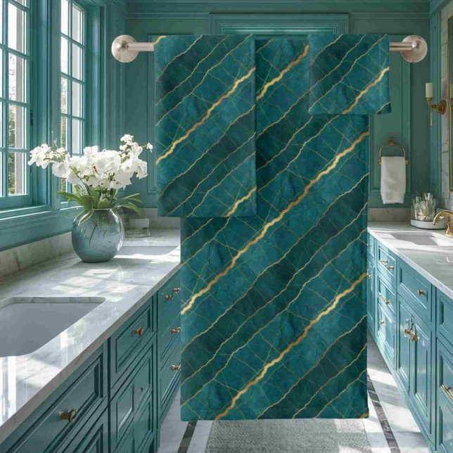 Luxe Turquoise Blue and Gold Marble Towel Set (Creator Uploaded)