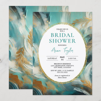 Luxe Turquoise Gold Brushstroke Bridal Shower Invitation