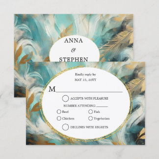 Luxe Turquoise Gold Brushstroke RSVP Card