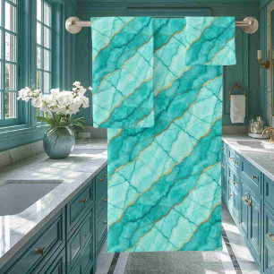 Luxe Turquoise Teal Blue and Gold Marble Towel Set