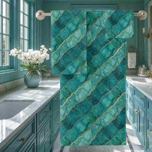 Luxe Turquoise Teal Blue and Gold Marble Towel Set