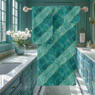 Luxe Turquoise Teal Blue and Gold Marble Towel Set