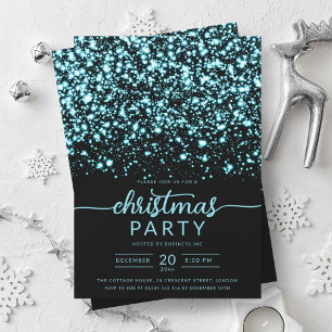 Luxe Turquoise Winter Shiny Stars Company Xmas Invitation
