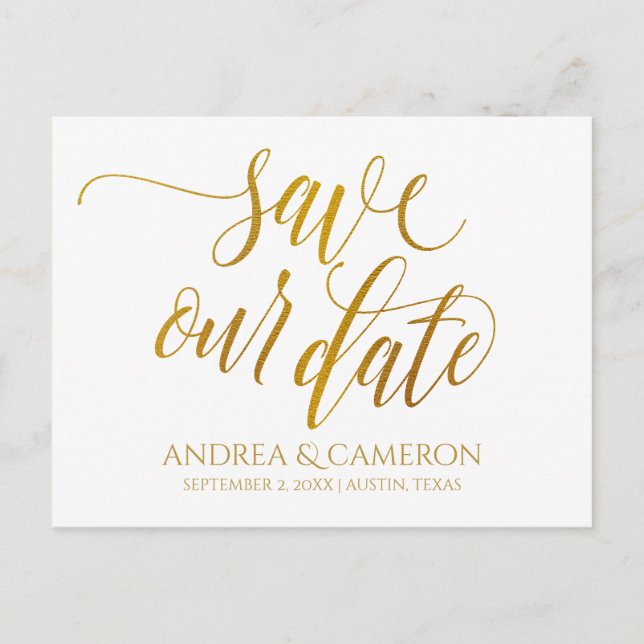 Luxe Typography Save-the-Date Postcard | Faux Foil (Front)