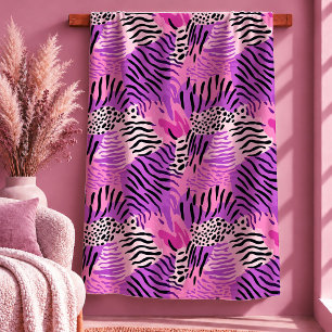 Luxe Vibrant Pink Purple Animal Print Throw Blanke