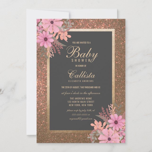 Luxe Watercolor Blooms: Modern Baby Shower Invitation (Front)