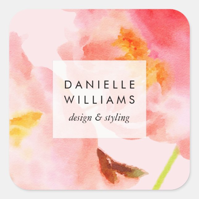 Luxe Watercolor Pink Florals Square Sticker (Front)
