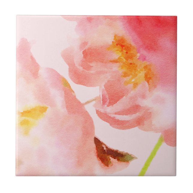 Luxe Watercolor Pink Florals Tile (Front)
