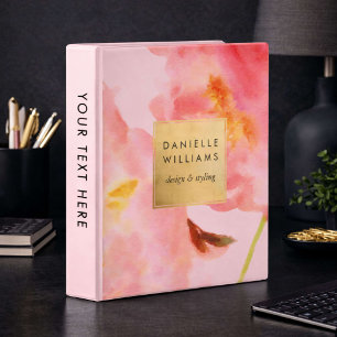 Luxe Watercolor Pink Florals with Faux Gold Frame Binder