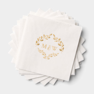 Luxe Wedding Gold foil leaf Monogram Crest Foil Napkins