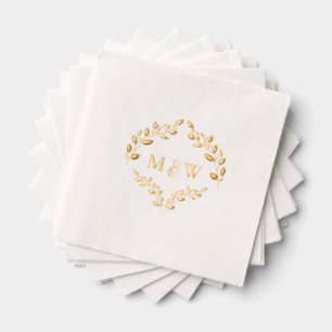 Luxe Wedding Gold foil leaf Monogram Crest Napkins
