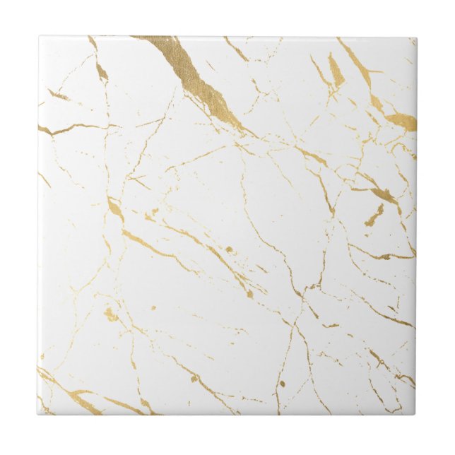 Luxe White and Gold Marble Ceramic Tile (Front)