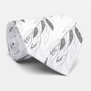LUXE WHITE BLACK EUCALYPTUS BOTANICAL TIE