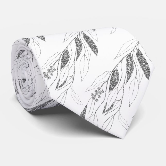 LUXE WHITE BLACK EUCALYPTUS BOTANICAL TIE (Rolled)