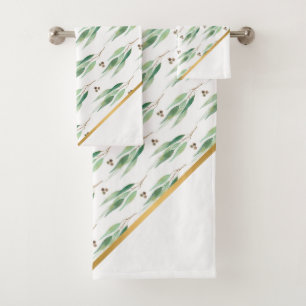 LUXE WHITE EUCALYPTUS GOLD BATH TOWEL SET