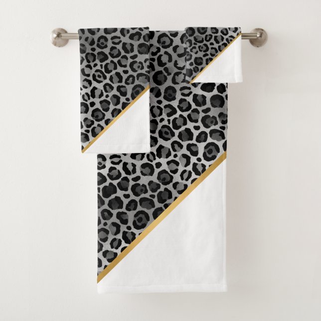 LUXE WHITE GREY LEOPARD GOLD BATH TOWEL SET (Insitu)