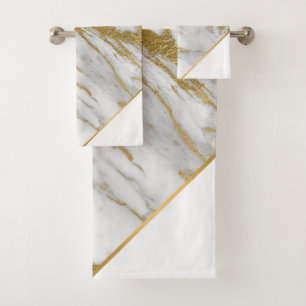 LUXE WHITE MARBLE GOLD BATH TOWEL SET