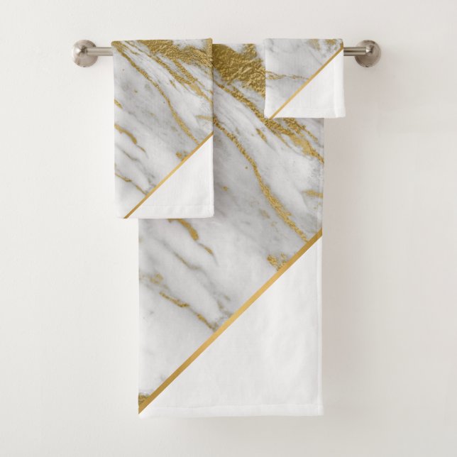 LUXE WHITE MARBLE GOLD BATH TOWEL SET (Insitu)