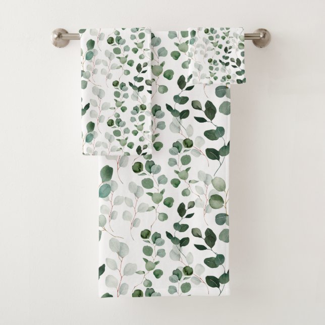 LUXE WHITE SAGE GREEN BOTANICAL BATHROOM TOWEL SET (Insitu)