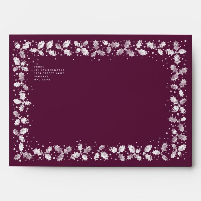 Luxe Winterberry Holly Border Return Address A7 Envelope (Front)